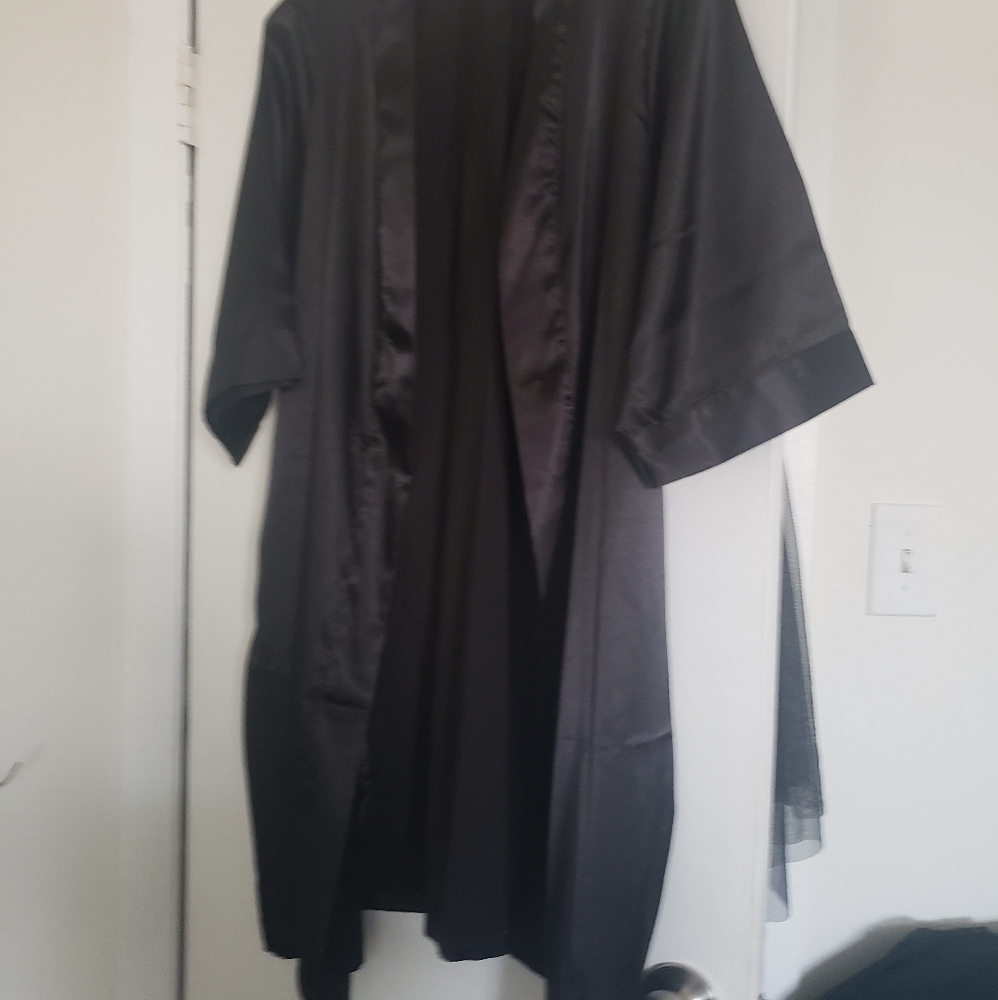 Mrs. Rhinestone Black Satin Robe - Picture 3 of 7